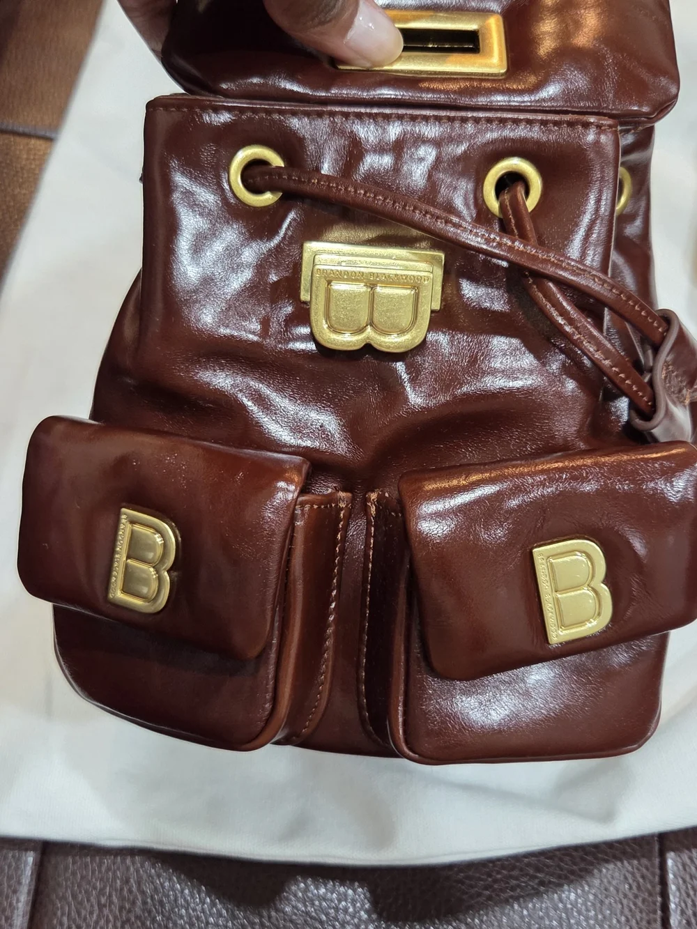 Brandon Blackwood Brown Leather (Small)Backpack with Gold Hardware - LIKE NEW